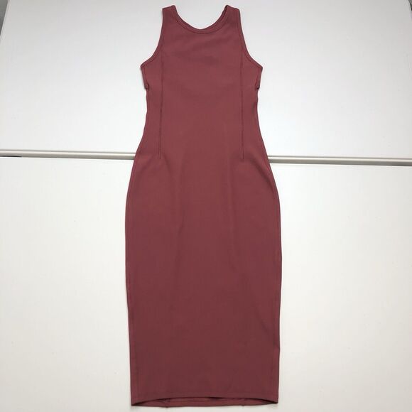 Lululemon Dresses & Skirts - Lululemon womens Size 4 Brunch &Back Ribbed Midi Dress Chianti Fitted Burgundy
